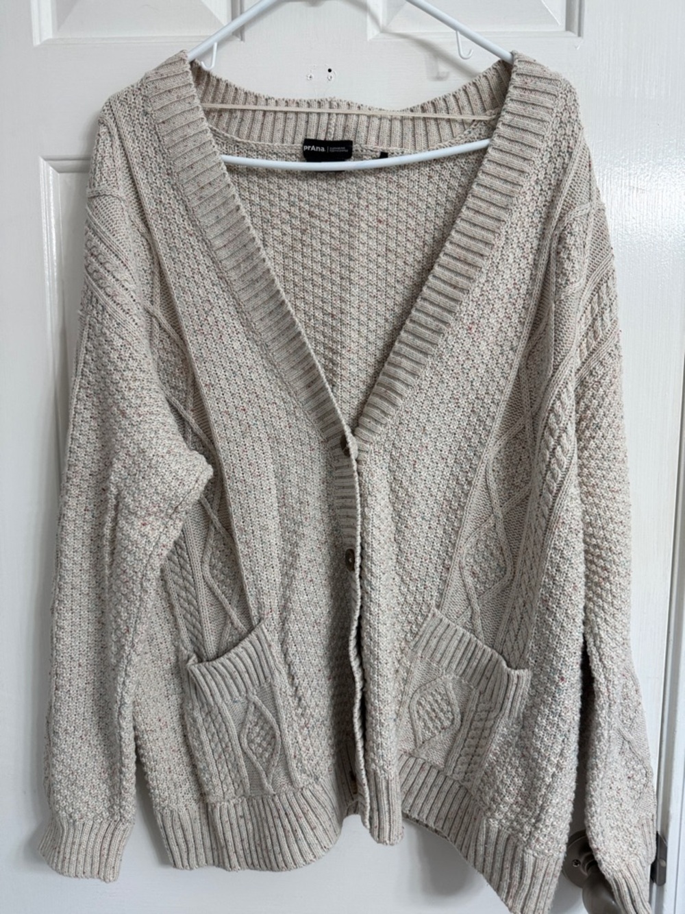 Prana Cream Cable-Knit Button Cardigan